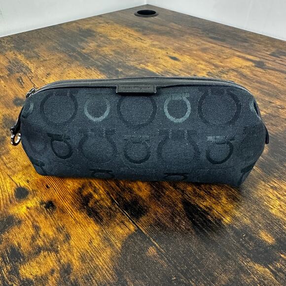 Salvatore Ferragamo Gancino Black Canvas Cosmetics Pouch